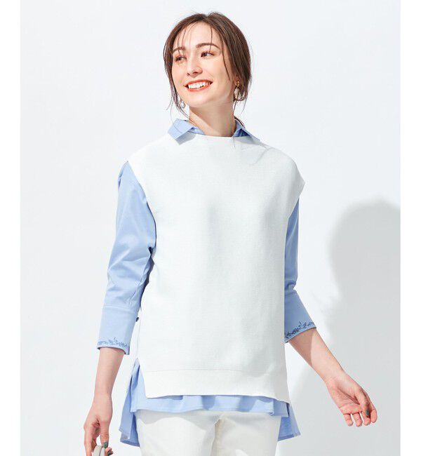 自由区「【洗える/シーズンレス】コットンストレッチホールガーメント ニットベスト」|ベスト・ジレ|ホワイト系