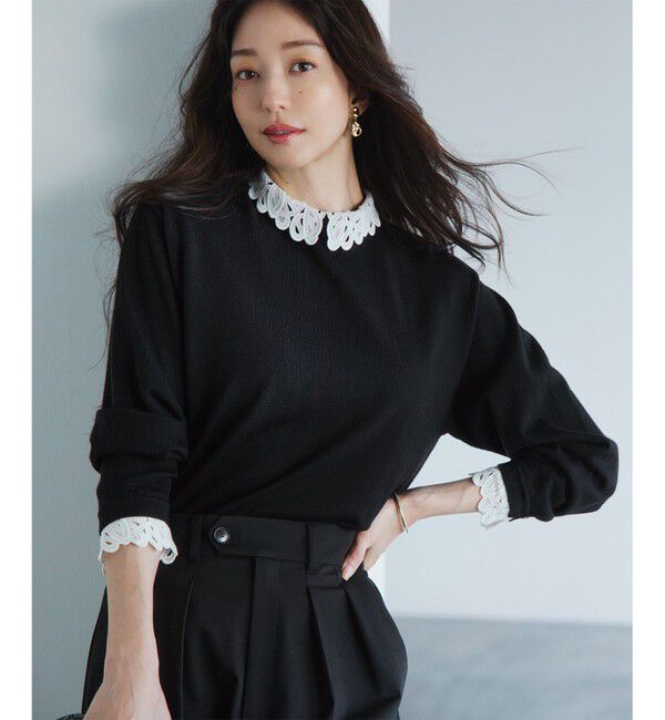 23区「【洗える】エンブロイダリーニット」|ニット・セーター|ブラック系