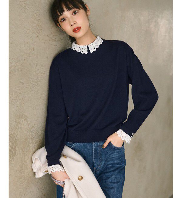 23区「【洗える】エンブロイダリーニット」|ニット・セーター|ネイビー系