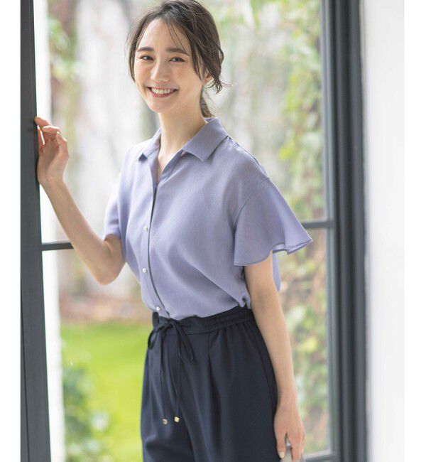 any SiS「【速乾・接触冷感】スムージーポリエステル シャツ ブラウス」|シャツ・ブラウス|ライトブルー