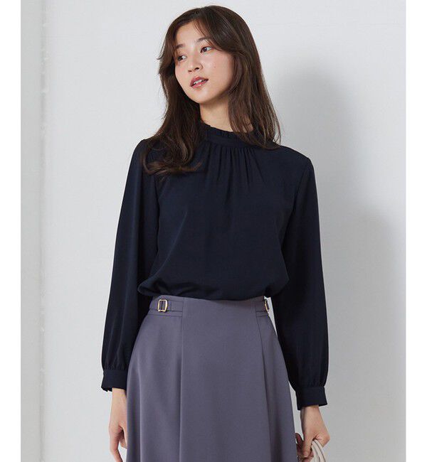 any SiS「【洗える】フリルネックスタンド ブラウス」|シャツ・ブラウス|ネイビー