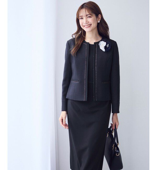 ANY SIS「リップルボーダーストレッチ ジャケット」|ノーカラージャケット|