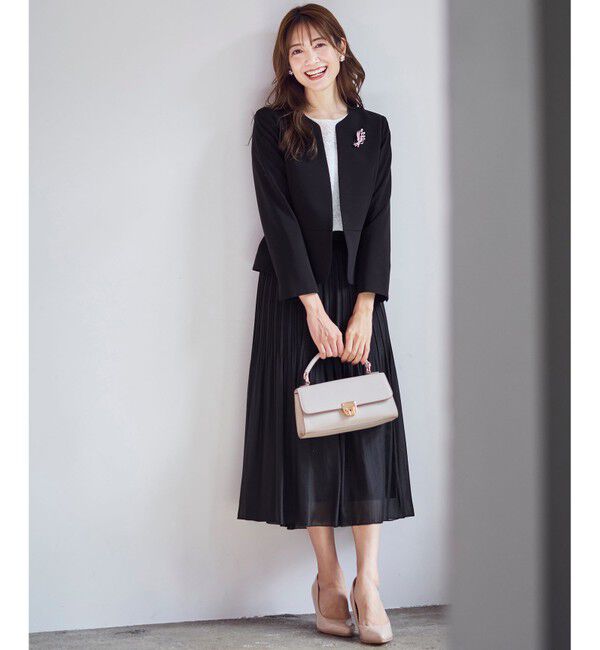 ANY SIS「【洗える】セレモニーダブルクロス クルーカラー ジャケット」|ノーカラージャケット|