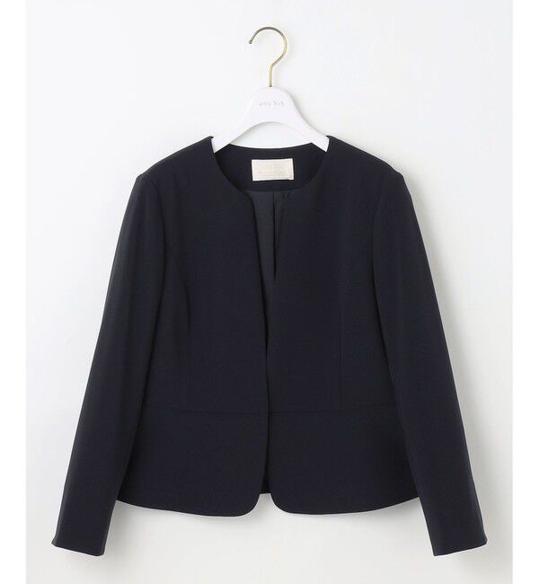 ANY SIS「【洗える】セレモニーダブルクロス クルーカラー ジャケット」|ノーカラージャケット|