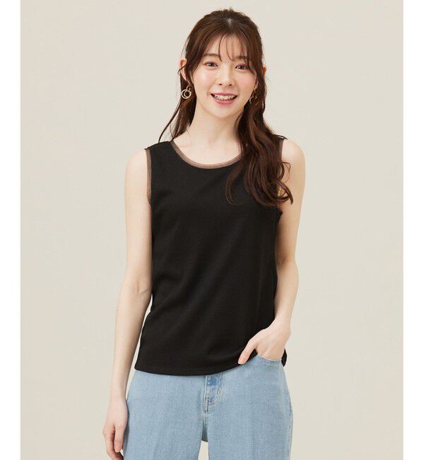 ANY SIS「【洗える】チュールコンビラメ タンクトップ」|タンクトップ|ブラック