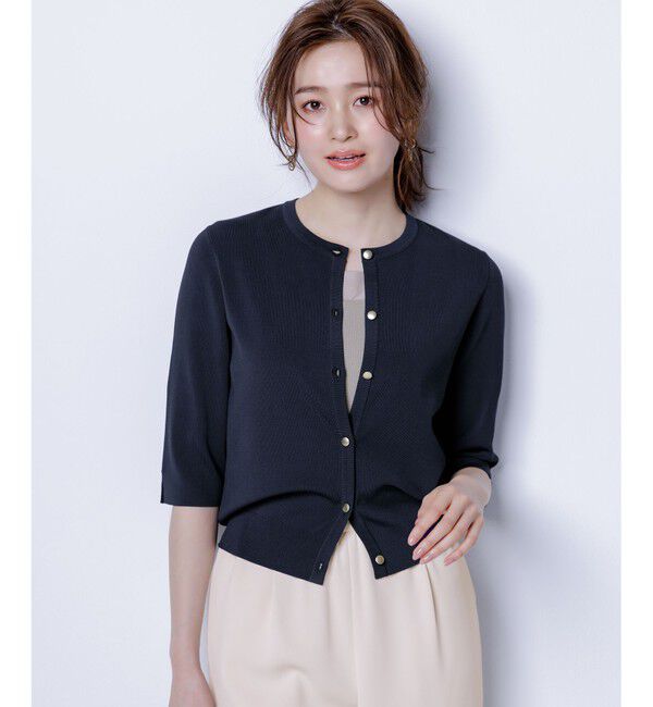 ANY SIS「【接触冷感・UVカット・洗える】ハーフスリーブ カーディガン」|カーディガン|ネイビー