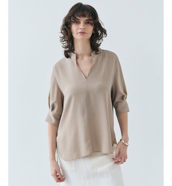 BEIGE,「【ご好評につき追加生産決定・洗える】FLEUR / スタンドカラープルオーバーブラウス」|シャツ・ブラウス|Beige