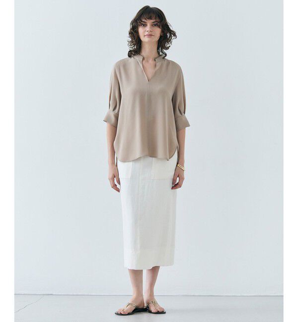 BEIGE,「【ご好評につき追加生産決定・洗える】FLEUR / スタンドカラープルオーバーブラウス」|シャツ・ブラウス|