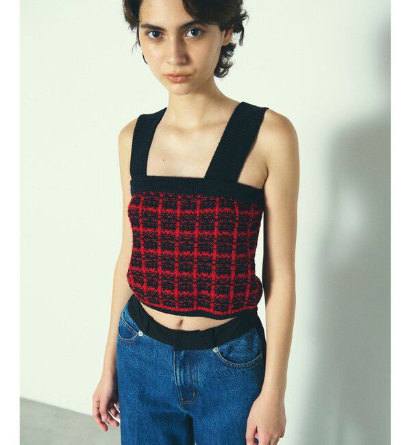 Diagram「チェックニットビスチェ」|カーディガン|レッド