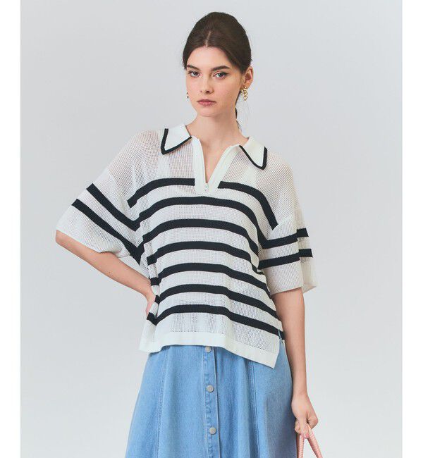 Grace Class「ワッフルボーダートップ」|Tシャツ・カットソー|ホワイト