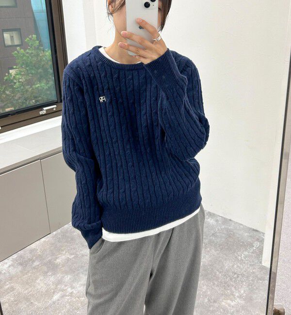 fredy emue「ウール混FR刺繍ケーブル柄ニットプルオーバー」|ニット・セーター|