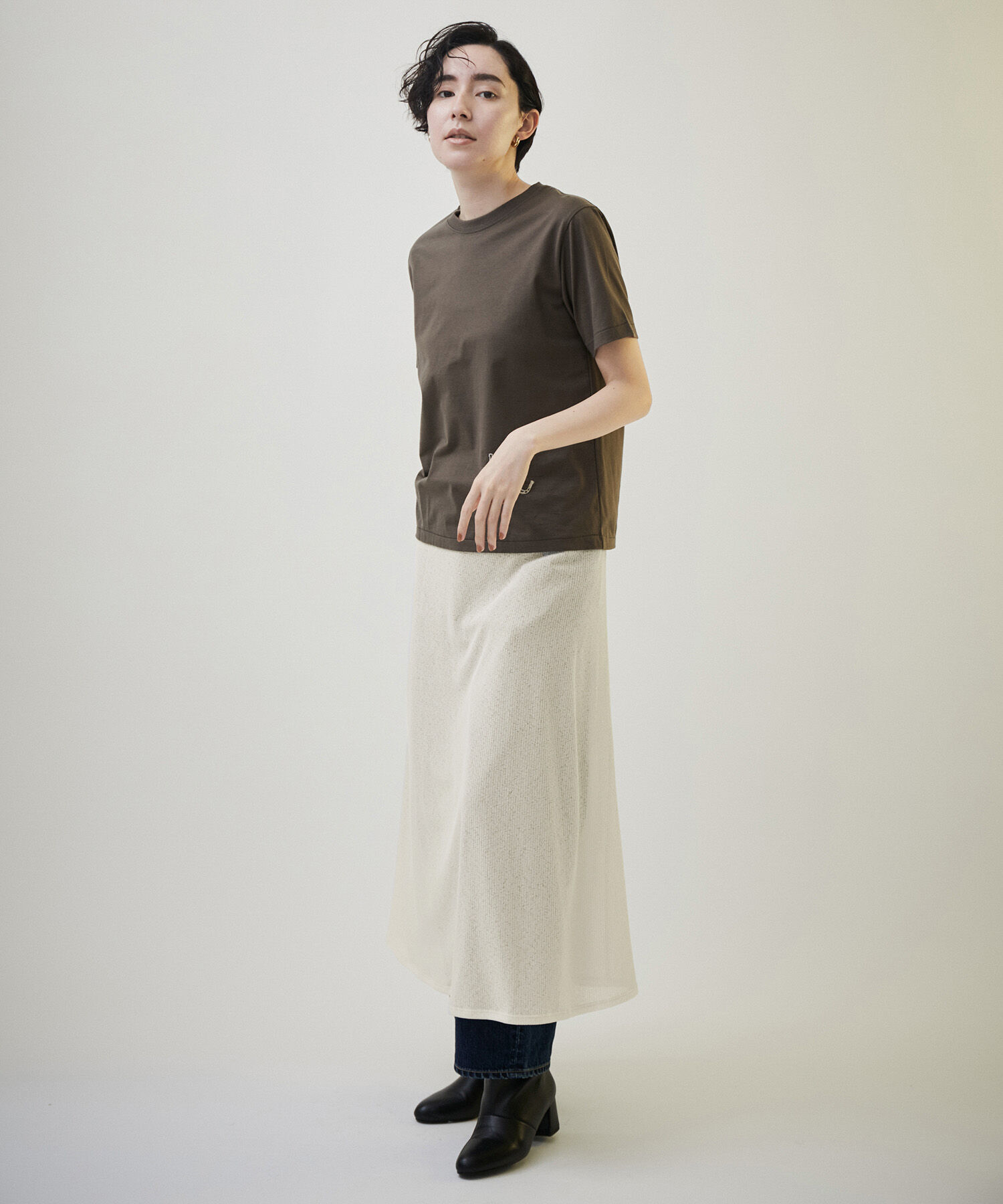 SALON adam et rope'「KINANシアーリブロングスカート」|スカート|