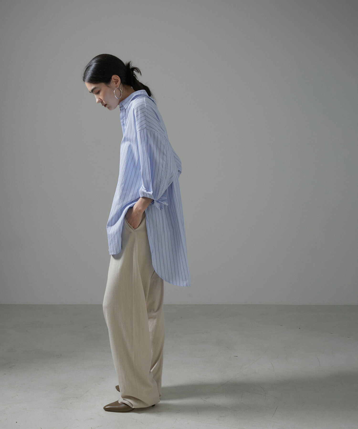 SALON adam et rope'「【Americana（アメリカーナ）】タイプライターロングシャツ/ストライプ」|シャツ・ブラウス|