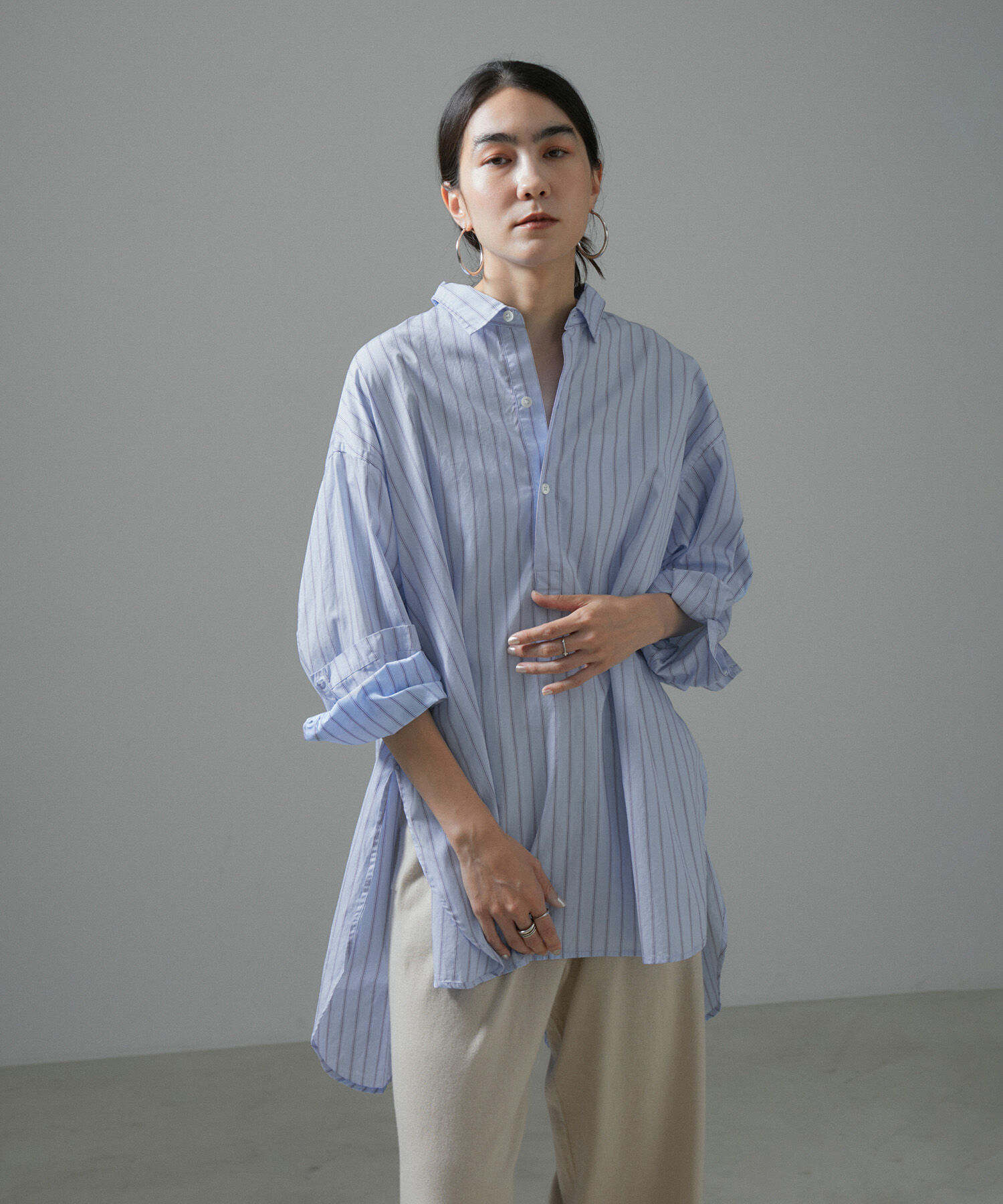 SALON adam et rope'「【Americana（アメリカーナ）】タイプライターロングシャツ/ストライプ」|シャツ・ブラウス|