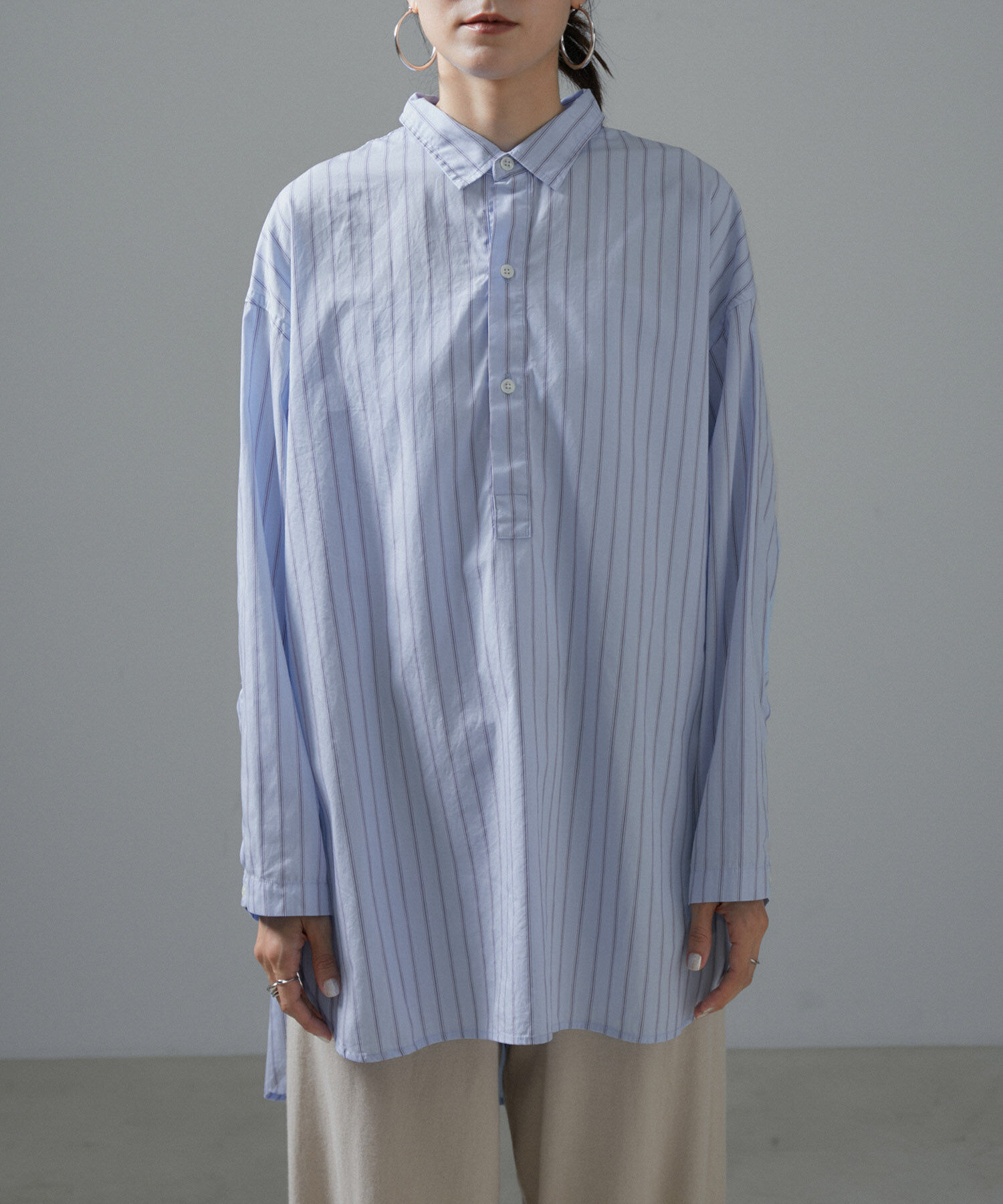 SALON adam et rope'「【Americana（アメリカーナ）】タイプライターロングシャツ/ストライプ」|シャツ・ブラウス|