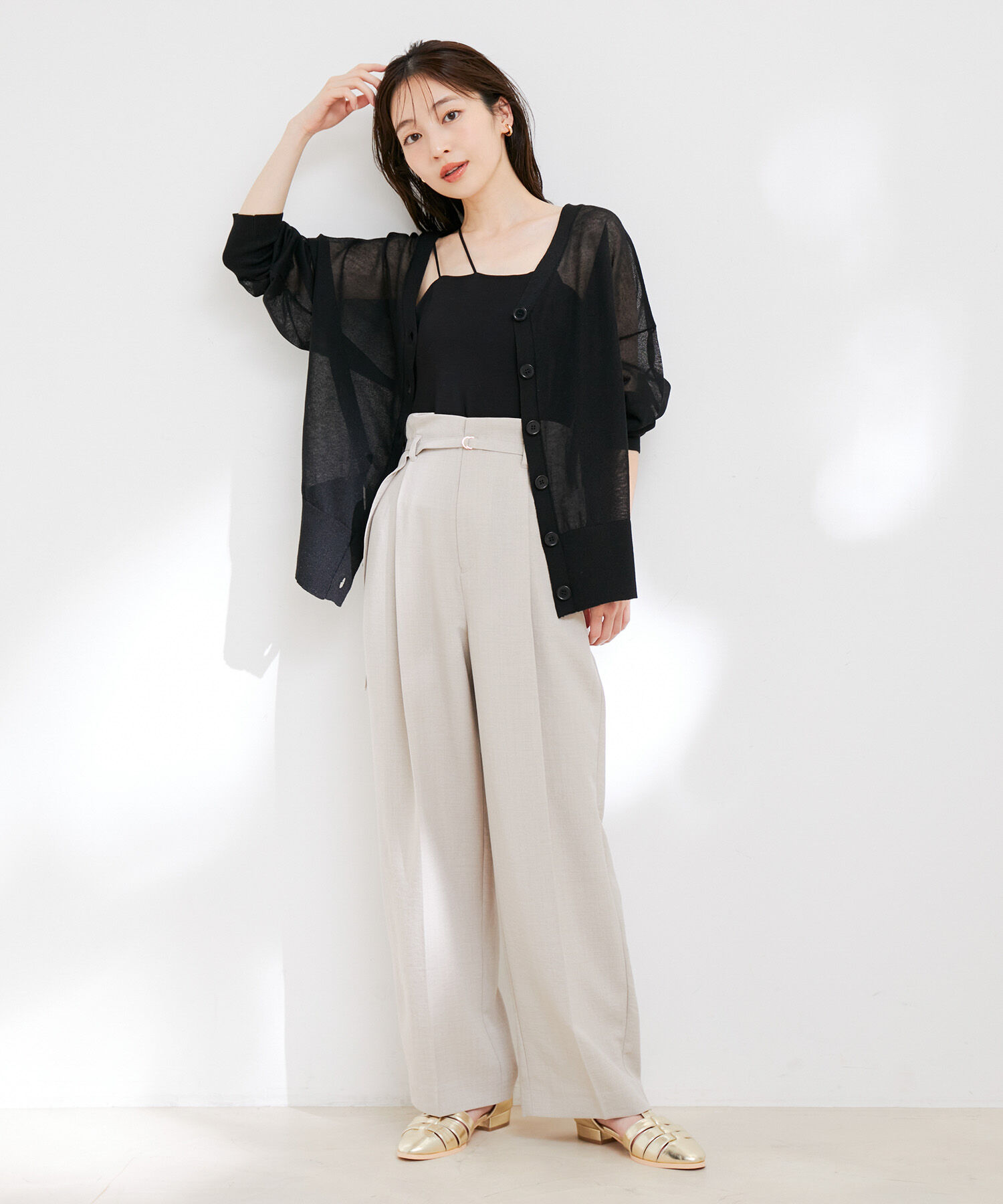 VIS「【洗える】アシンメトリークロスストラップキャミソール」|キャミソール|