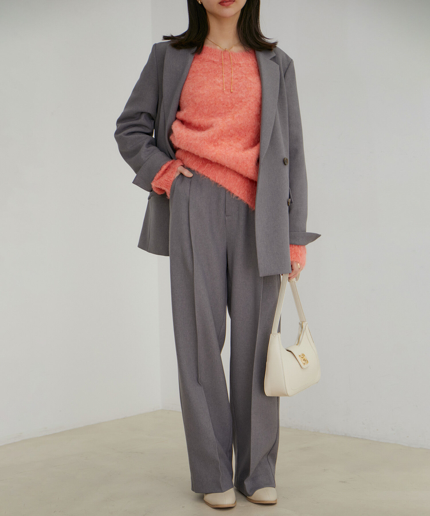 VIS「【セットアップ対応】ウールライクメランジワイドパンツ【アンチピリング・洗える】」|スラックス|