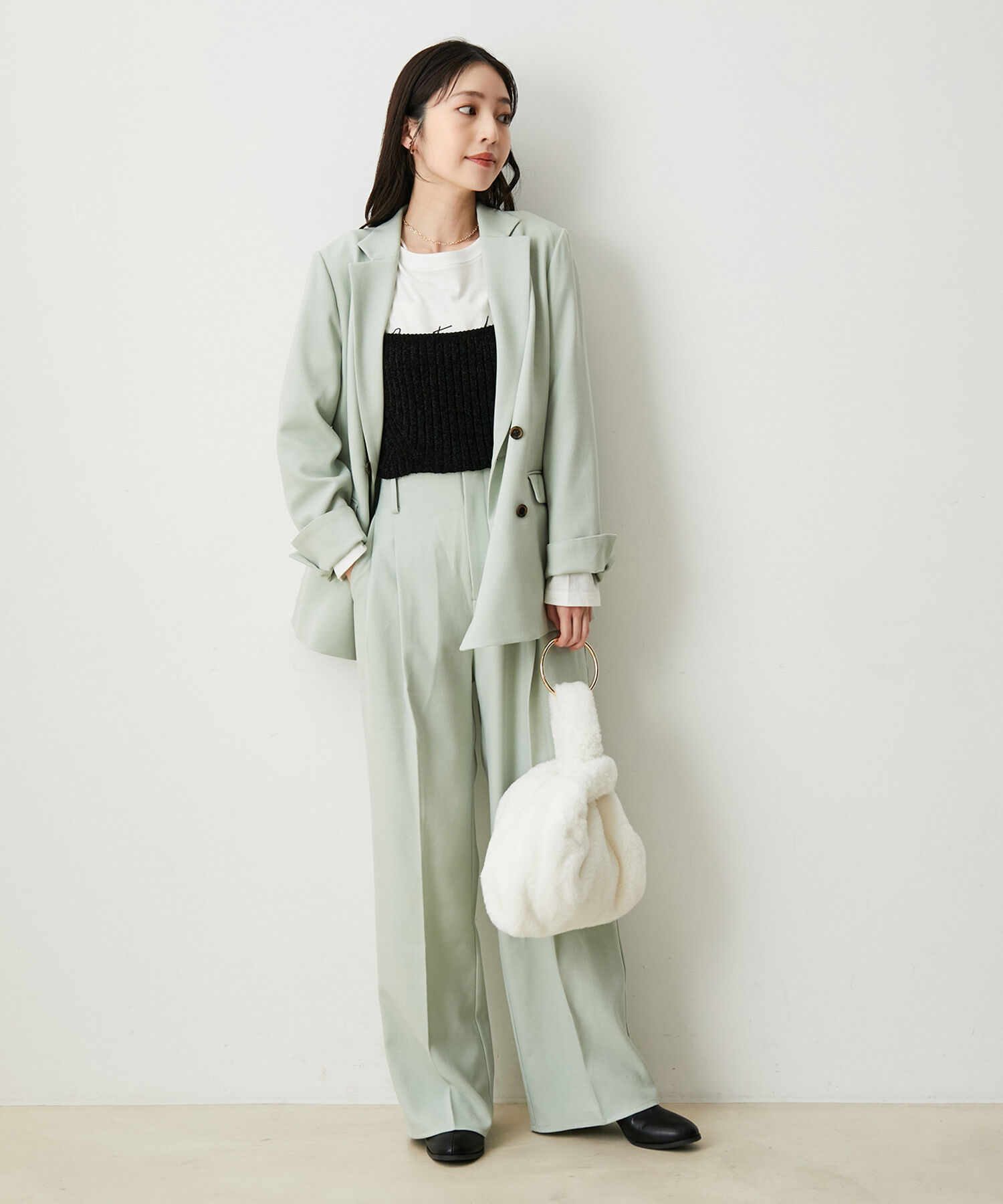 VIS「【セットアップ対応】ウールライクメランジワイドパンツ【アンチピリング・洗える】」|スラックス|