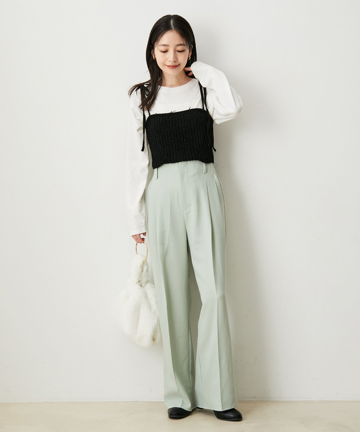 VIS「【セットアップ対応】ウールライクメランジワイドパンツ【アンチピリング・洗える】」|スラックス|