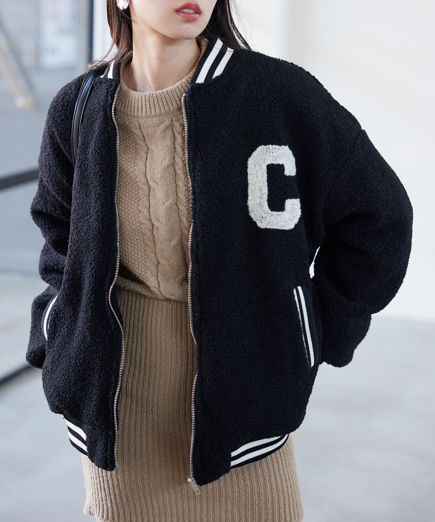 VIS「ボアスタジアムジャンパー【WEB・アウトレット限定】」|ブルゾン・スタジャン|ブラック(01)