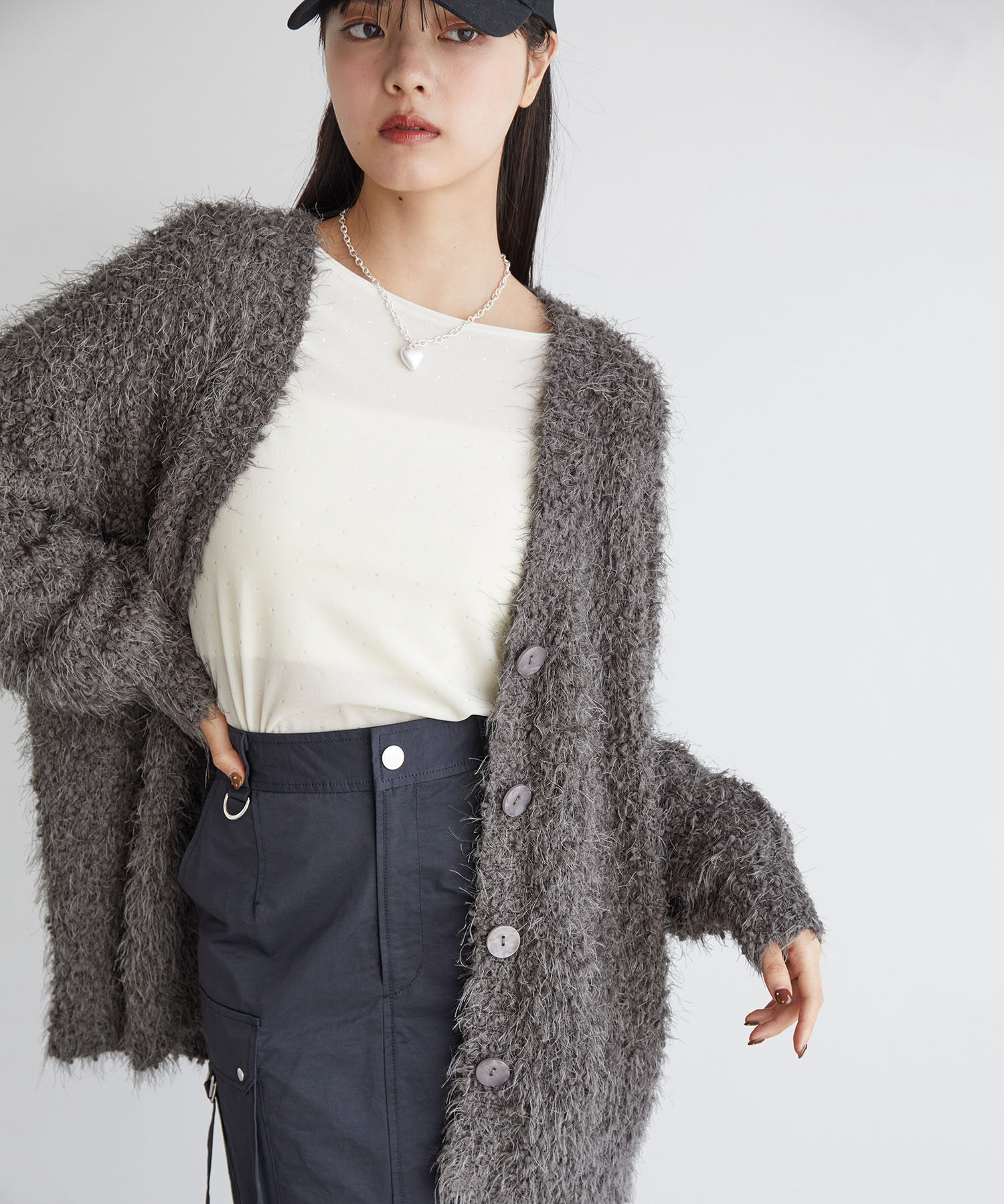 VIS「【選べる着丈】ポコポコヤーンVネックカーディガン」|カーディガン|