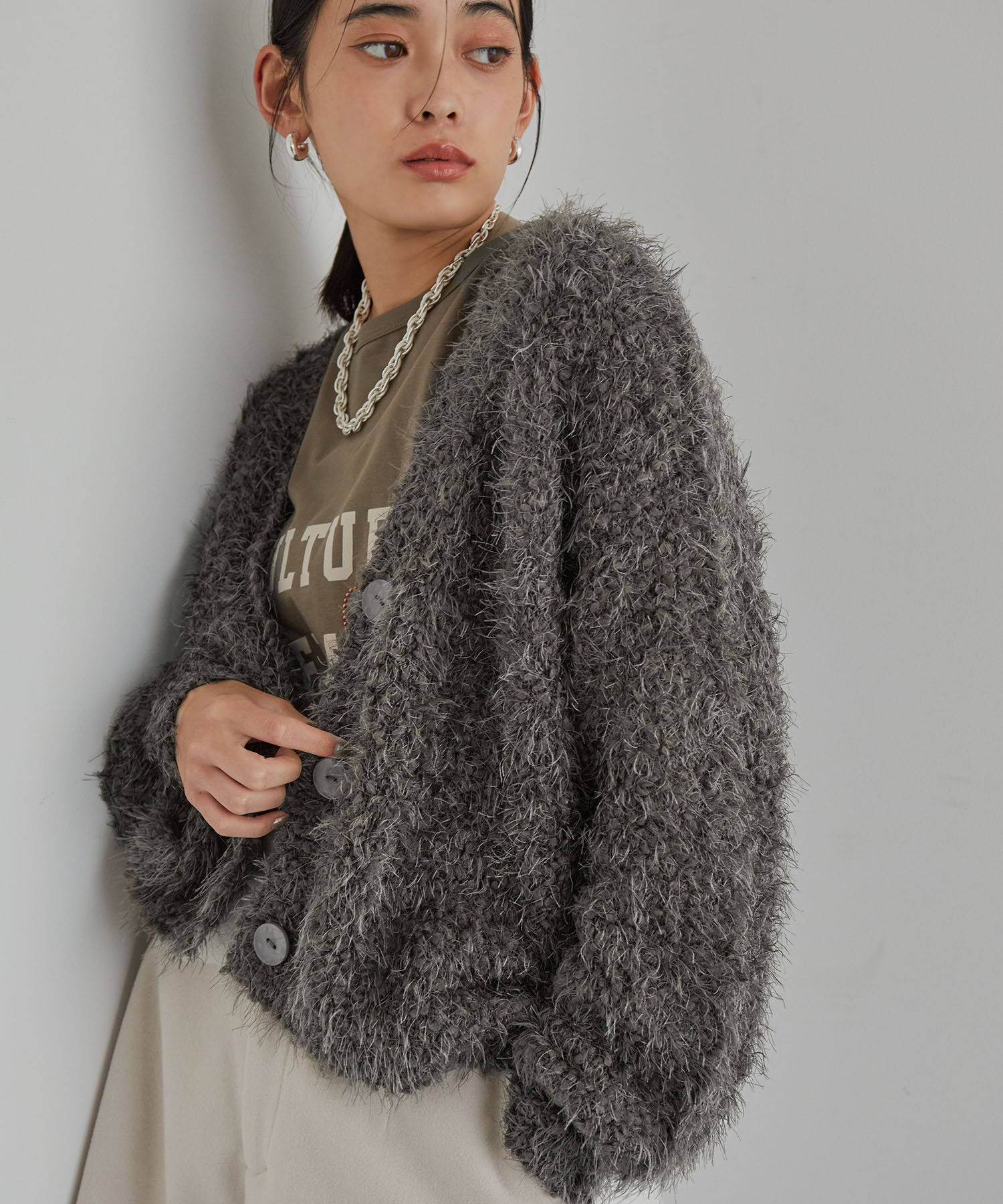 VIS「【選べる着丈】ポコポコヤーンVネックカーディガン」|カーディガン|