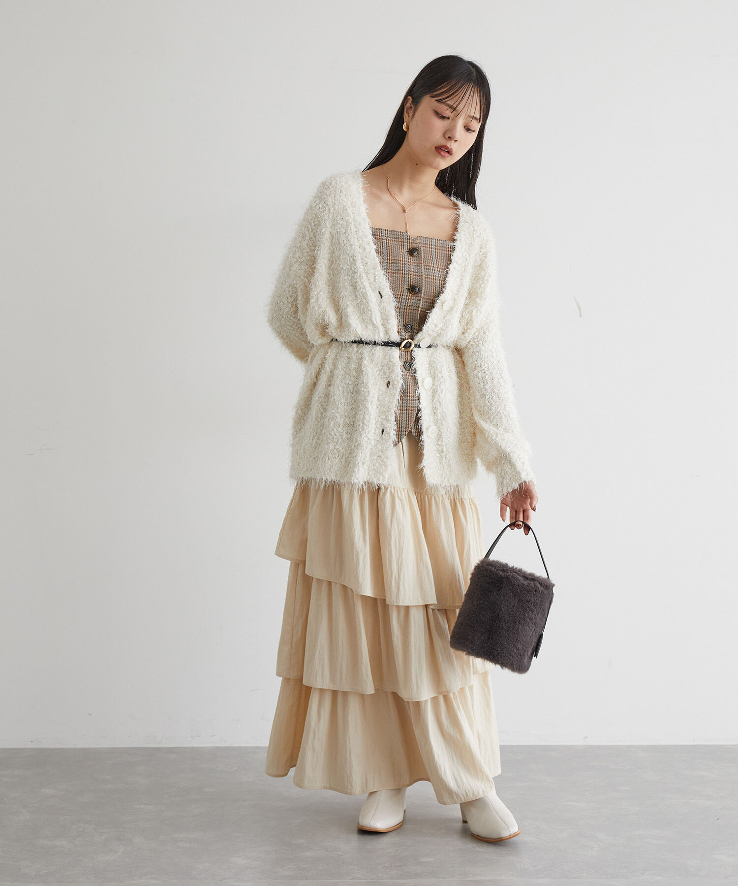 VIS「【選べる着丈】ポコポコヤーンVネックカーディガン」|カーディガン|