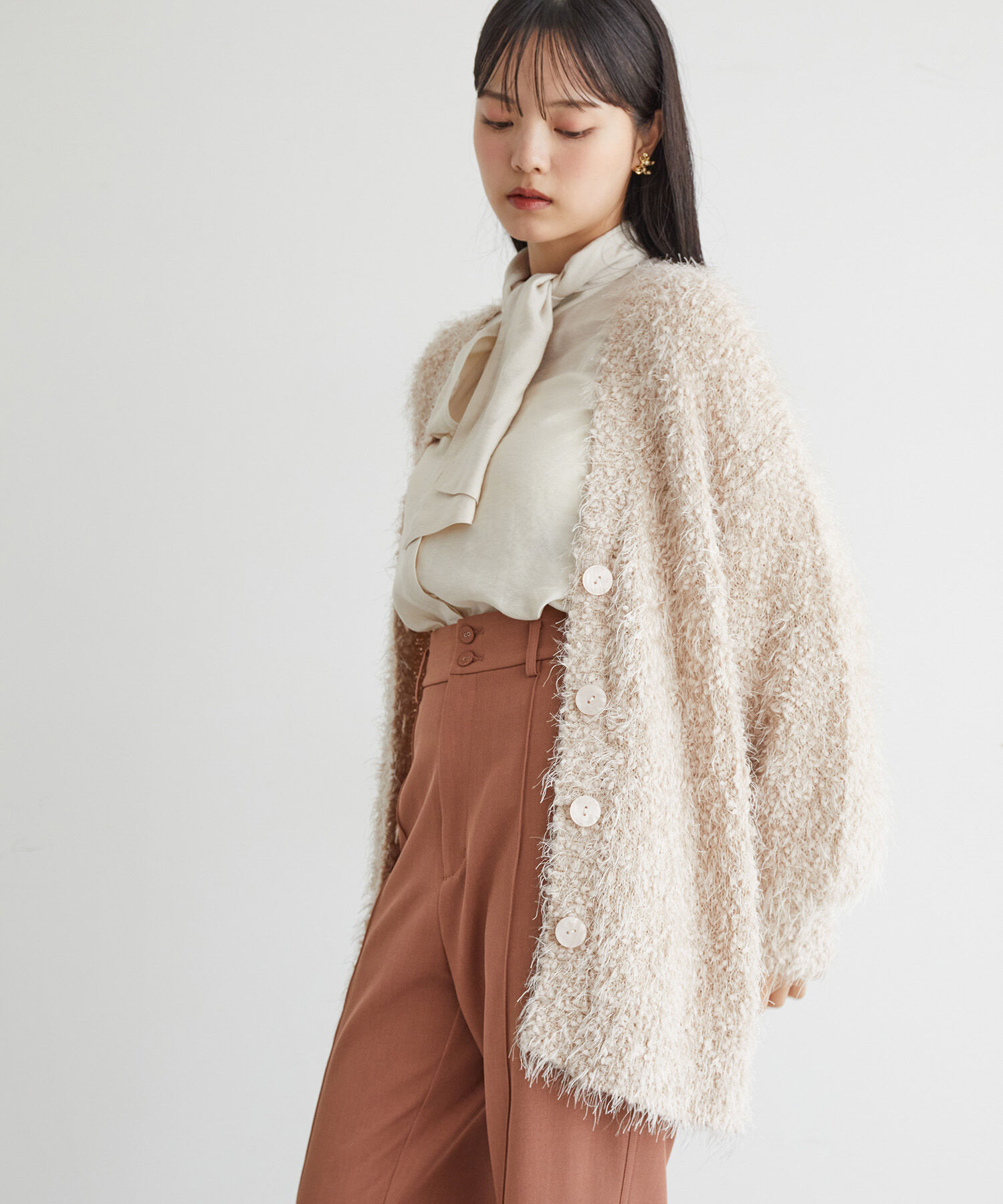 VIS「【選べる着丈】ポコポコヤーンVネックカーディガン」|カーディガン|