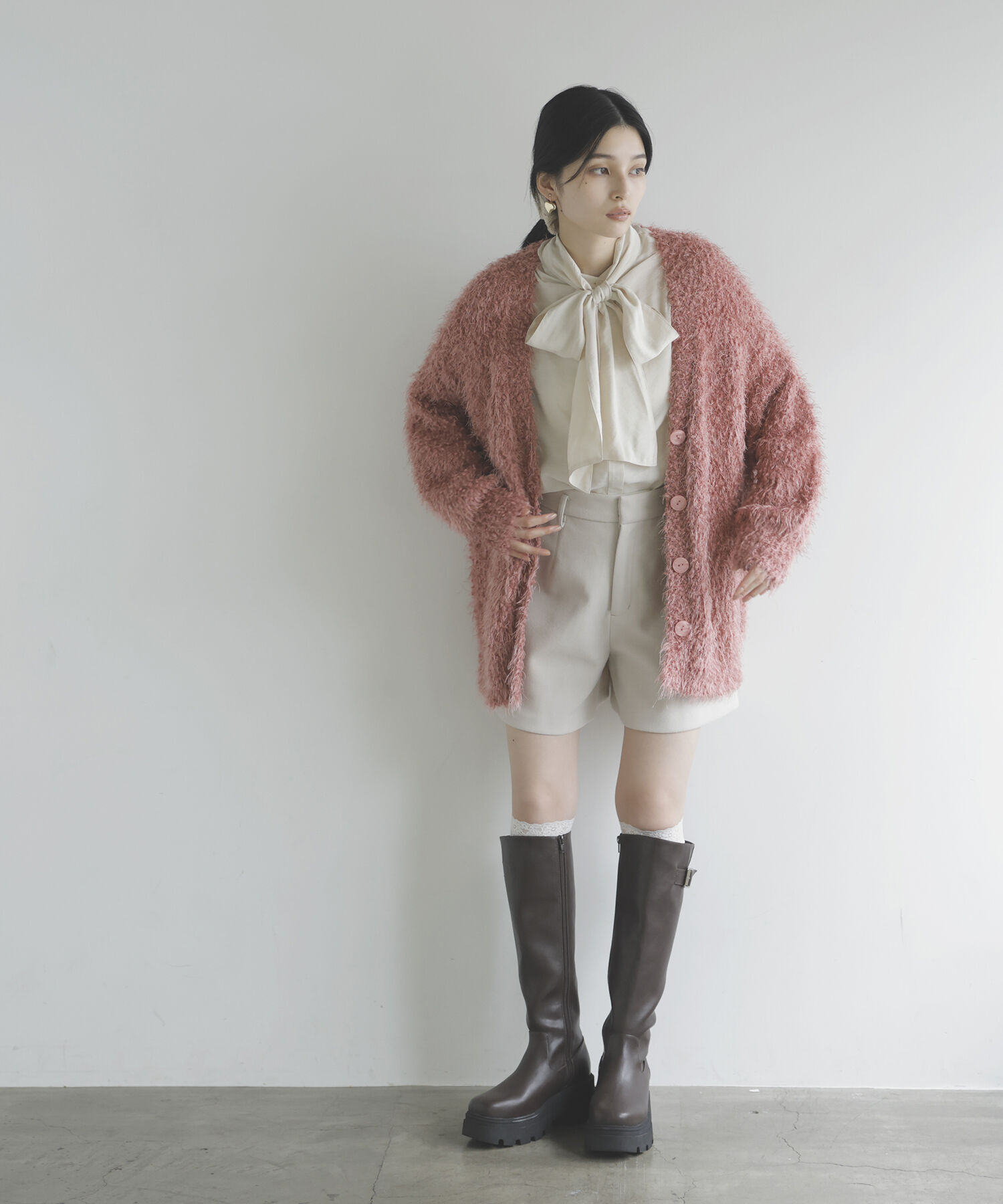 VIS「【選べる着丈】ポコポコヤーンVネックカーディガン」|カーディガン|