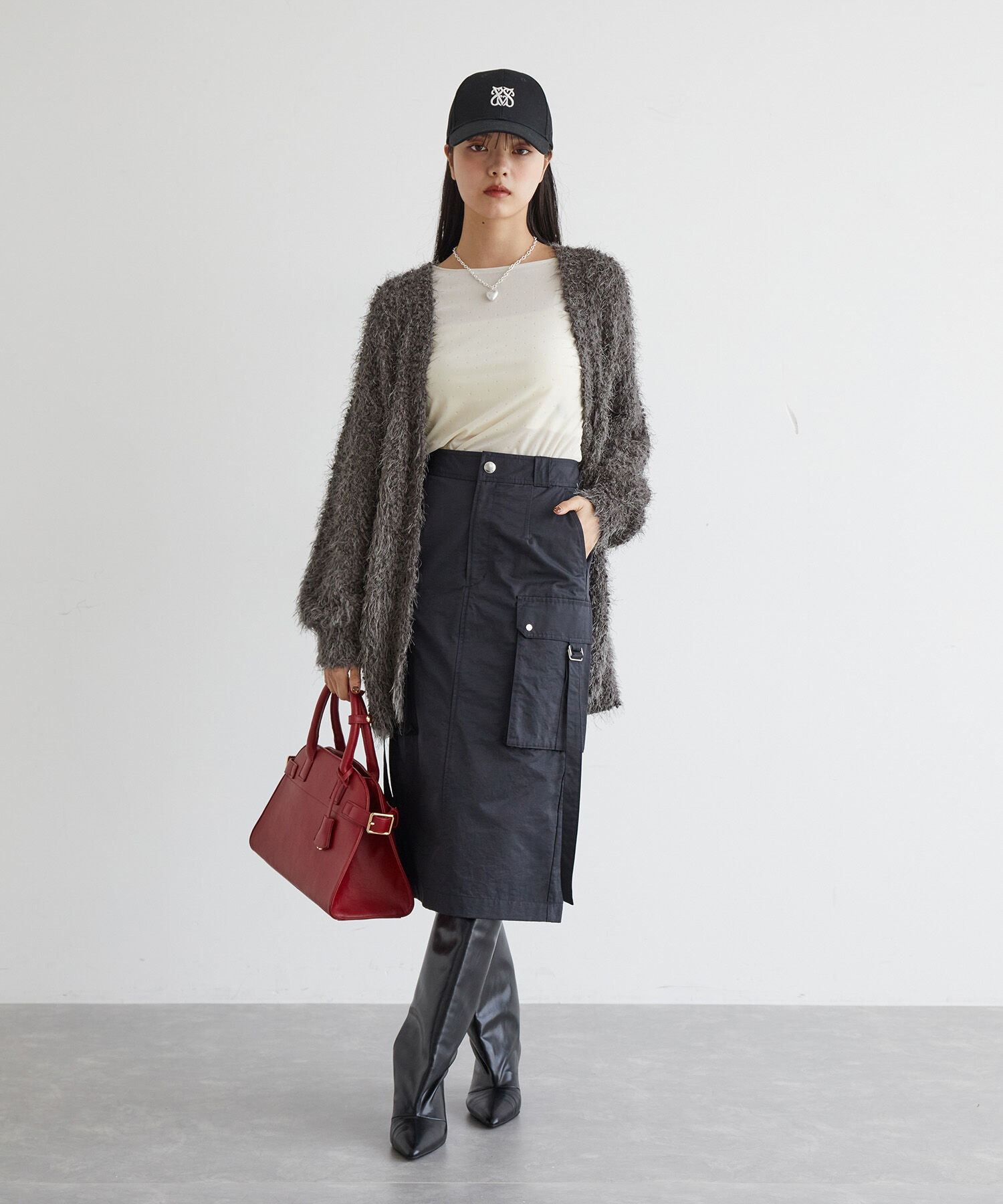 VIS「【選べる着丈】ポコポコヤーンVネックカーディガン」|カーディガン|