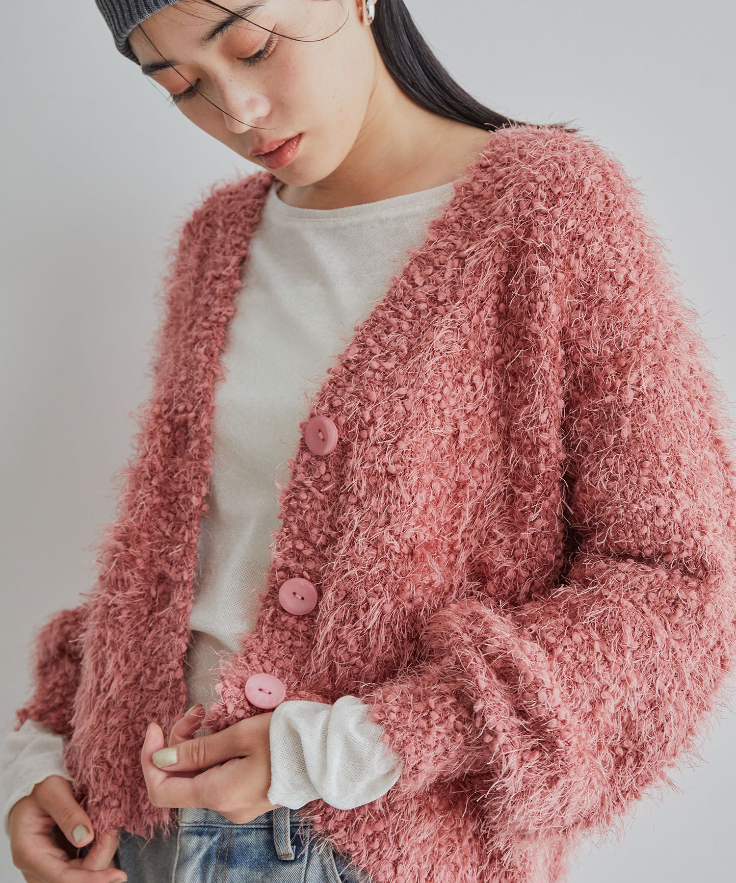 VIS「【選べる着丈】ポコポコヤーンVネックカーディガン」|カーディガン|