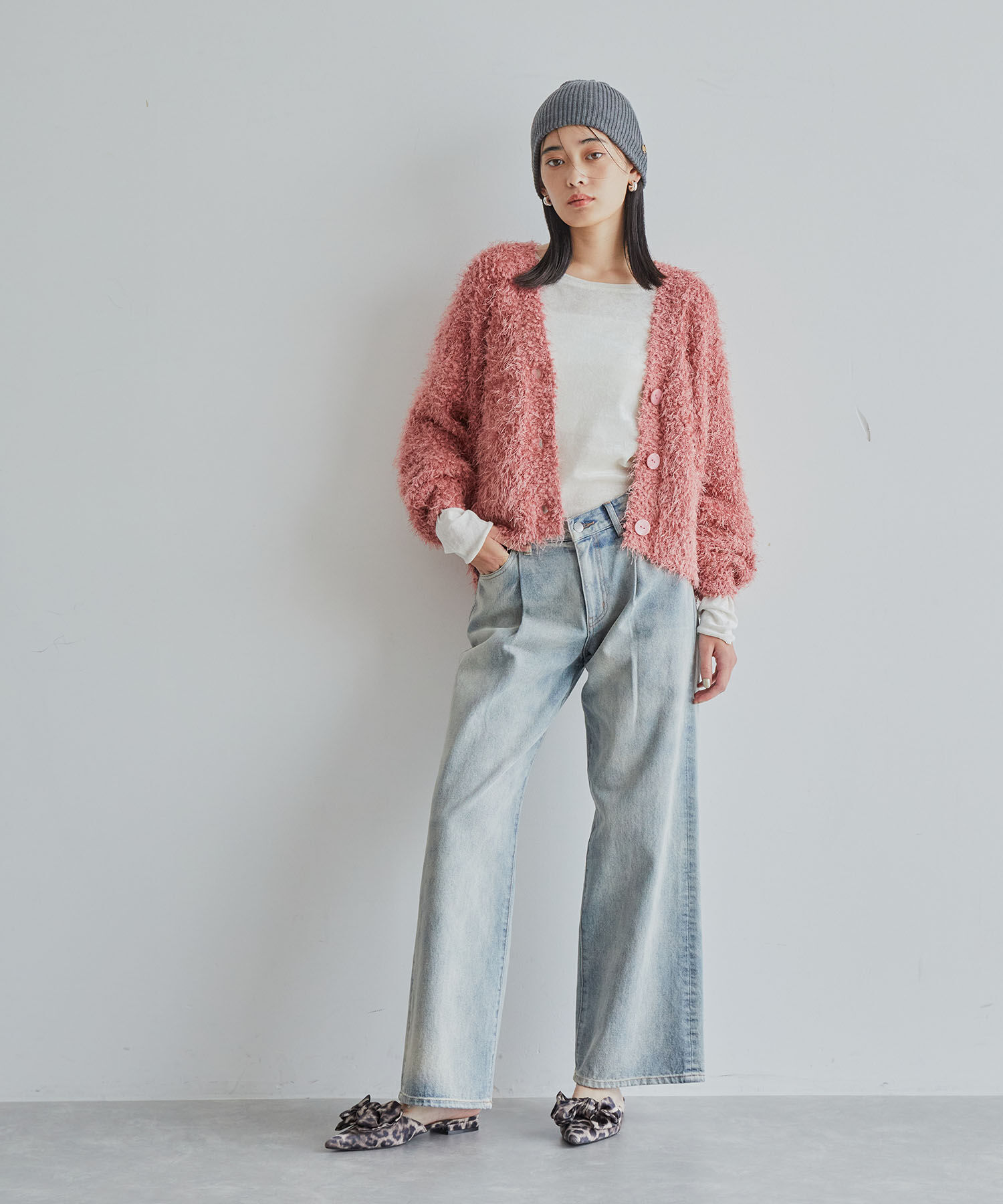 VIS「【選べる着丈】ポコポコヤーンVネックカーディガン」|カーディガン|