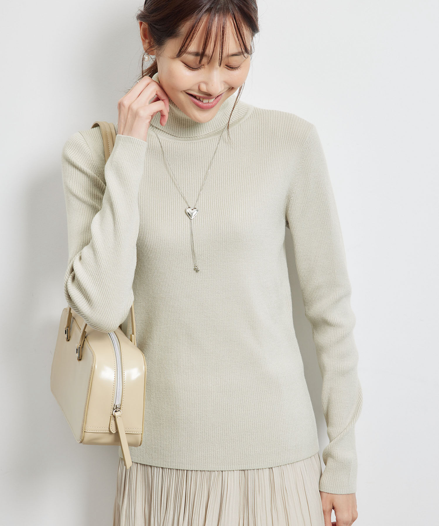 Rope&rsquo;Picnic「リブタートルネックニットプルオーバー/アンチピリング・帯電防止」|ニット・セーター|ライトグレー(08)