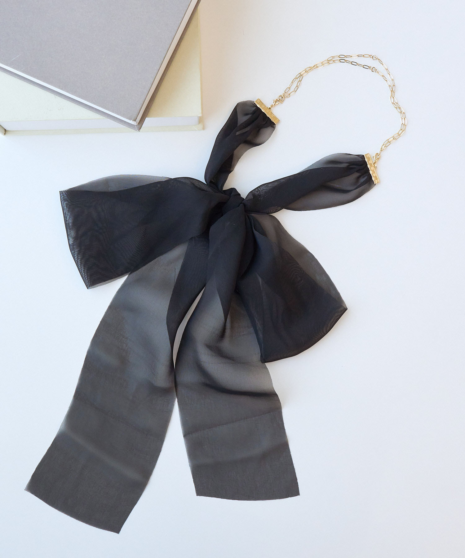 ROPE PICNIC PASSAGE「オーガンジーチュールリボンネックレス」|ネックレス|ブラック(01)