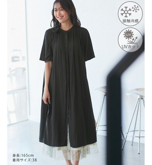 Rope&rsquo;Picnic「着丈選べる/接触冷感・UVカット/割繊ハーフスリーブワンピース」|ワンピース|チャコール(06)