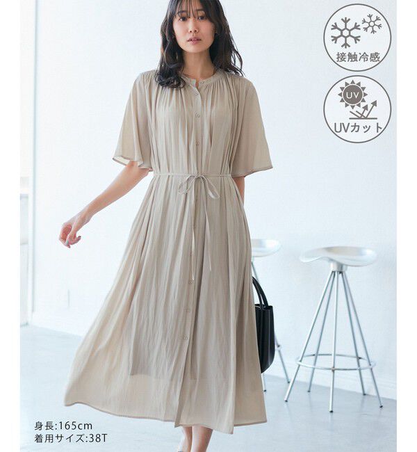 Rope&rsquo;Picnic「着丈選べる/接触冷感・UVカット/割繊ハーフスリーブワンピース」|ワンピース|ベージュ(27)
