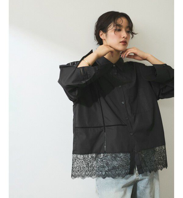 ADAM ET ROPE'「【WEB限定】レースコンビシャツ」|シャツ・ブラウス|