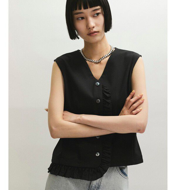 ADAM ET ROPE'「【WEB限定】ラッフルコンビスリーブレストップス」|Tシャツ・カットソー|