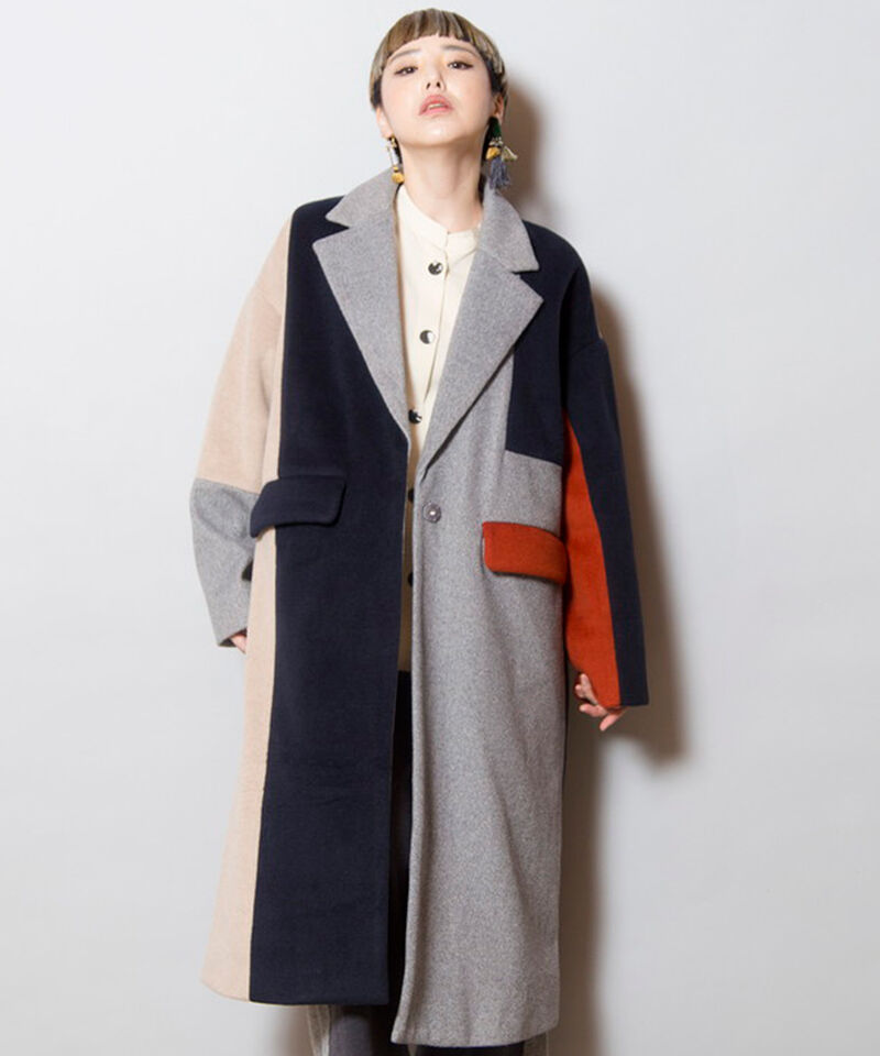  「カラーブロックチェスターコート」|チェスターコート|GRAY