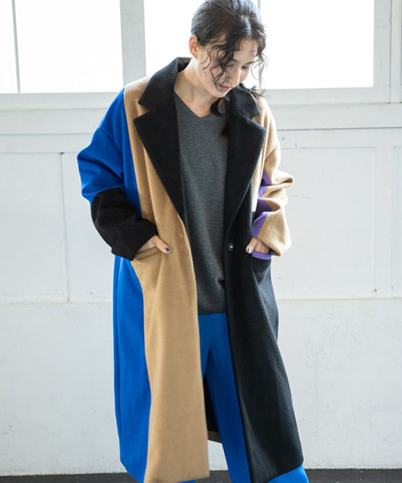  「カラーブロックチェスターコート」|チェスターコート|BLACK