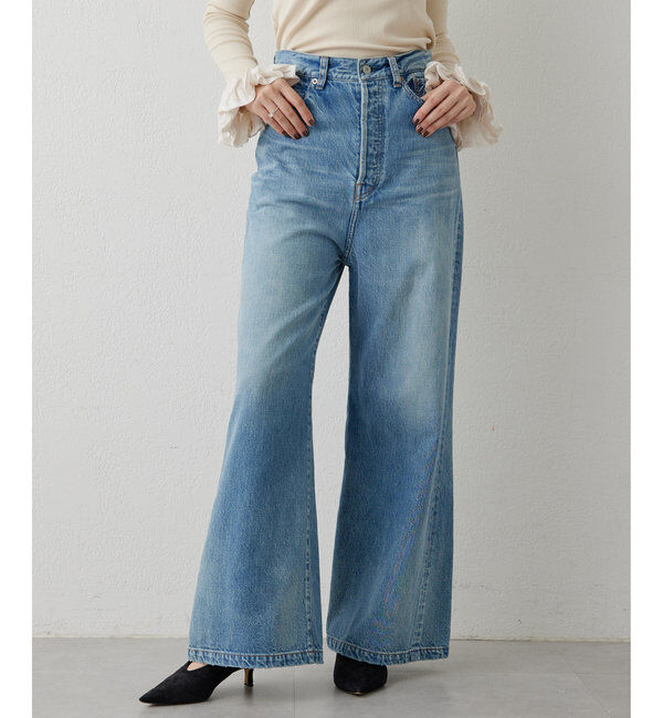  「ワイドフレアデニムパンツ」|チノ|インディゴブルー