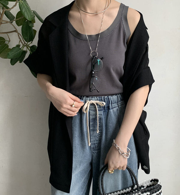  「ラメステッチキャミタンク」|Tシャツ・カットソー|チャコールグレー