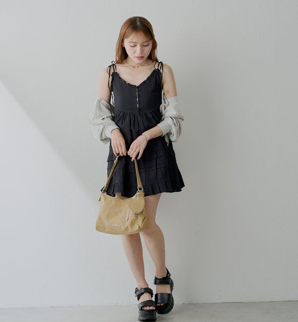  「【WEB限定追加】肩リボンコットンレースフリルキャミミニワンピ」|ワンピース|