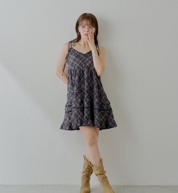  「【WEB限定追加】肩リボンコットンレースフリルキャミミニワンピ」|ワンピース|