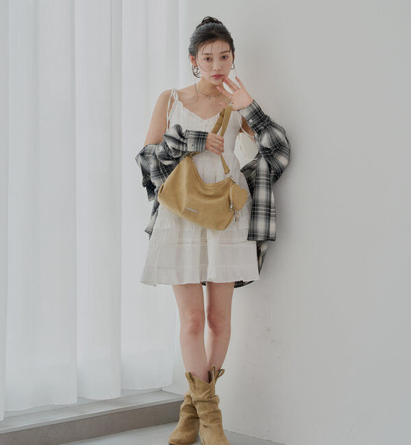  「【WEB限定追加】肩リボンコットンレースフリルキャミミニワンピ」|ワンピース|