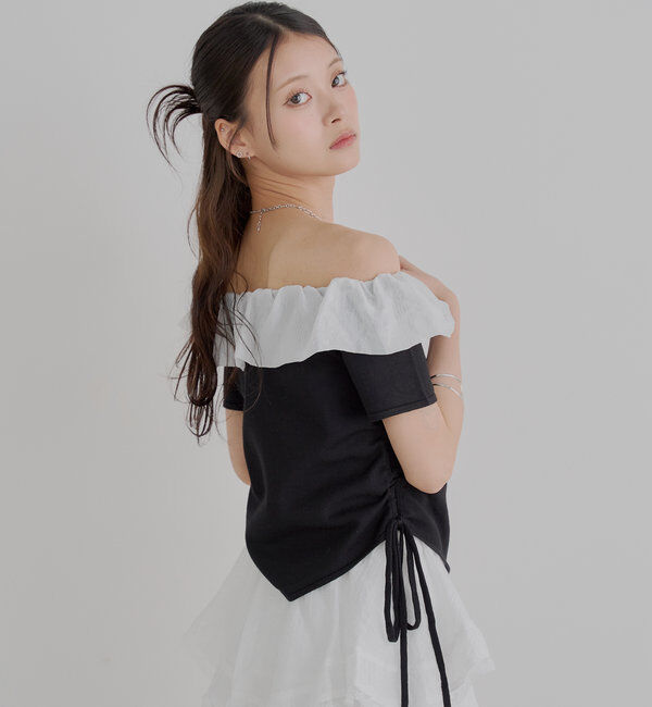  「バルーンフリルドッキングギャザーニット」|ニット・セーター|