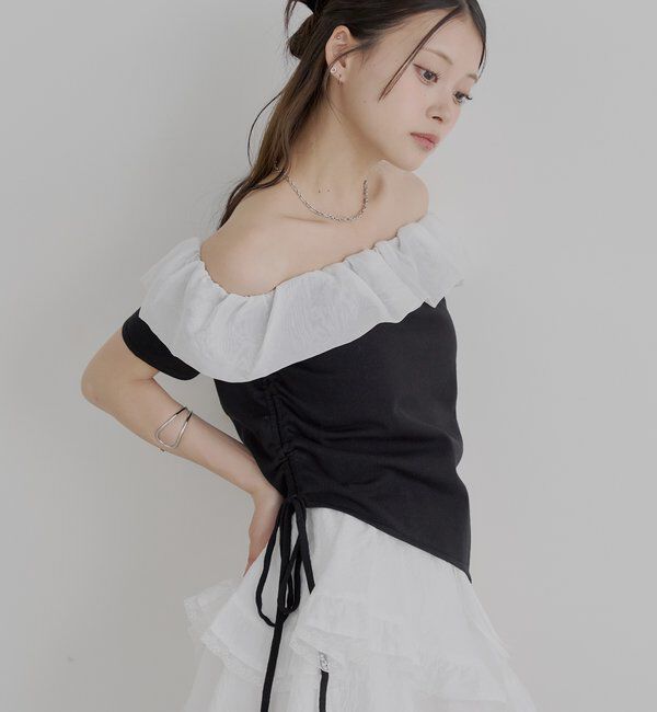  「バルーンフリルドッキングギャザーニット」|ニット・セーター|ブラック