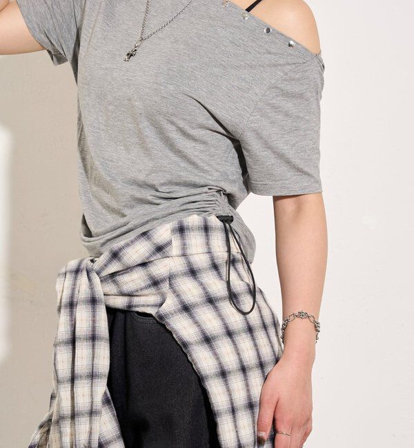  「ワンオフショルスタッズドロストTEE」|Tシャツ・カットソー|