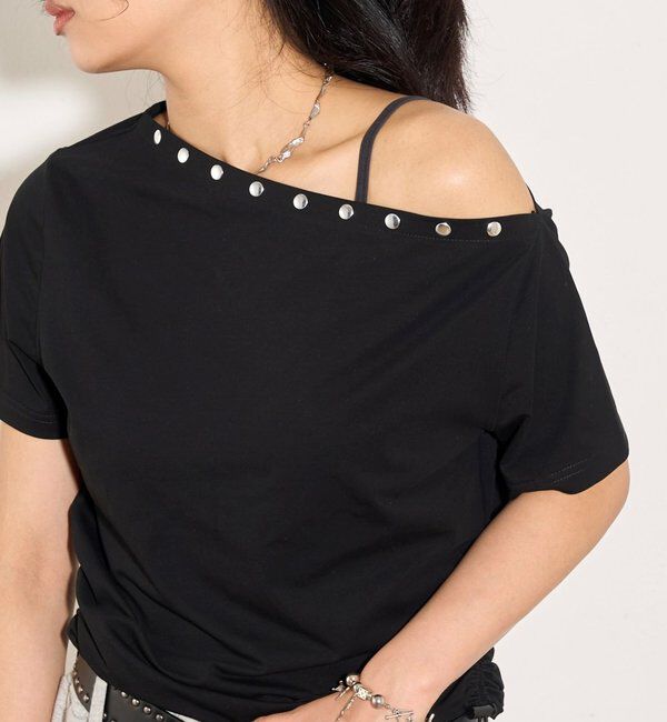  「ワンオフショルスタッズドロストTEE」|Tシャツ・カットソー|