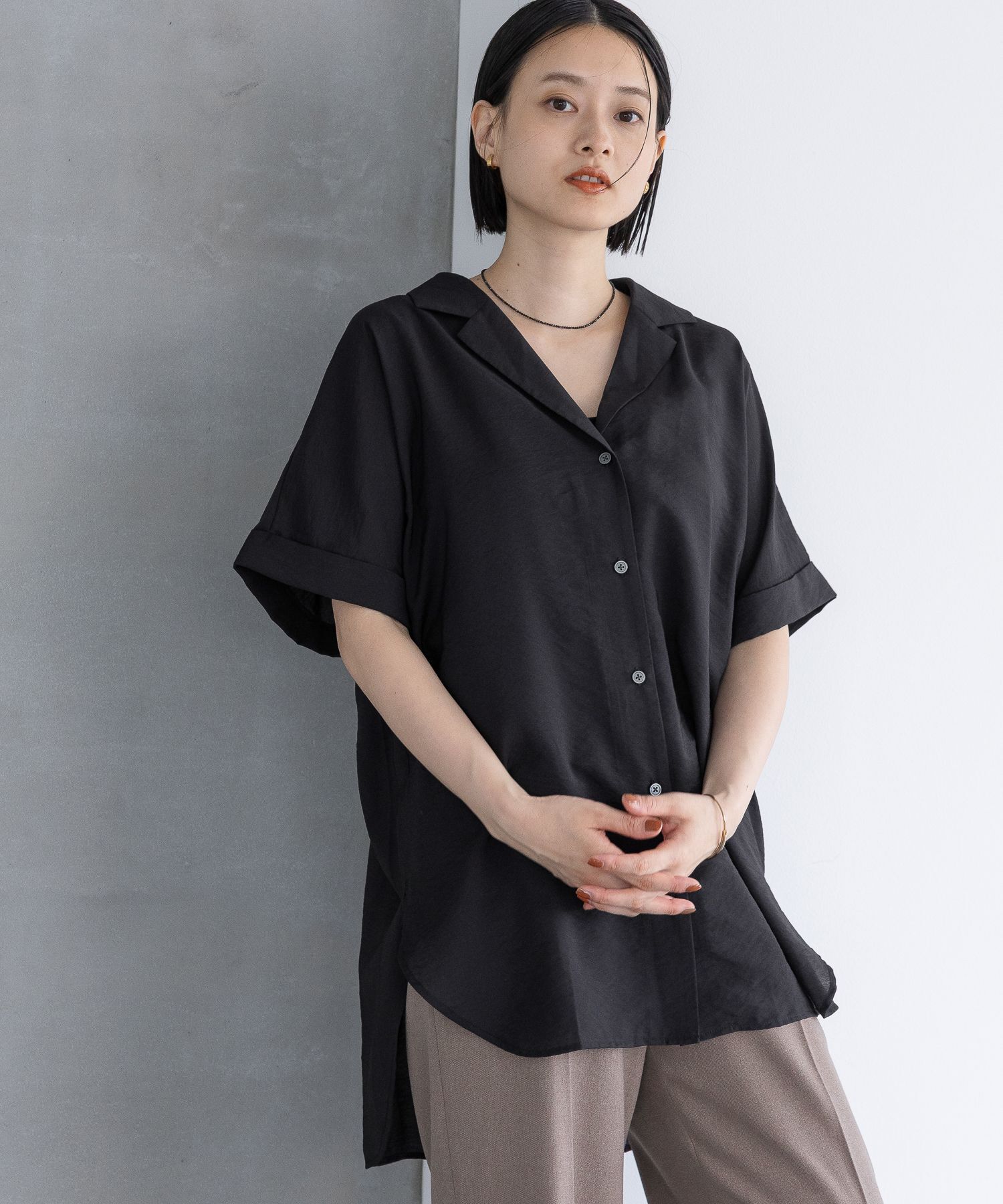 A part by 「【洗える】シアーカイキンBIGシャツ」|シャツ・ブラウス|ブラック